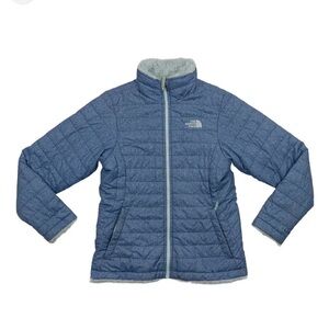 The North Face Kids Light Blue Quilted Puffer Jacket with Sherpa Collar